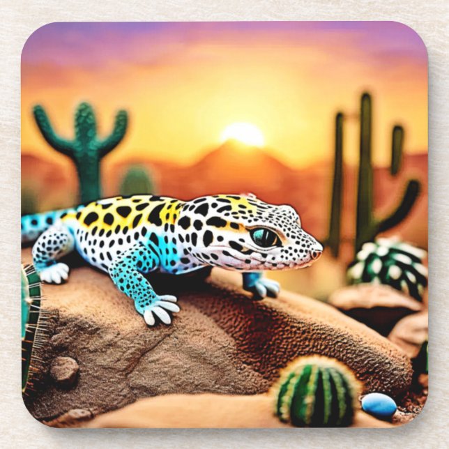 Colourful Gecko Rocks Design Coaster (Front)