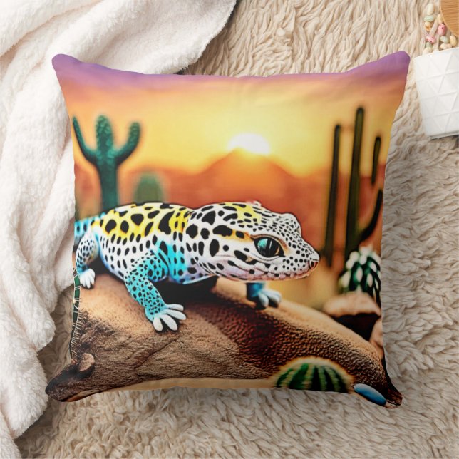 Colourful Gecko Rocks Design Cushion (Blanket)