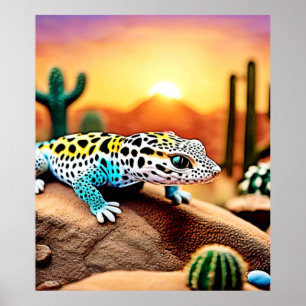 Colourful Gecko Rocks Design Poster