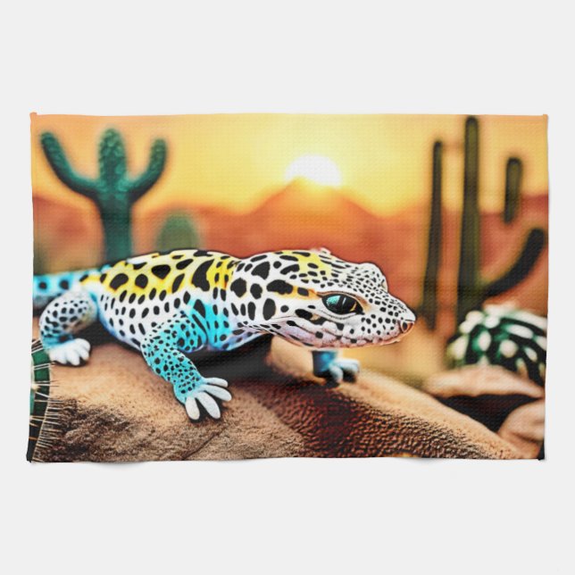 Colourful Gecko Rocks Design Tea Towel (Horizontal)