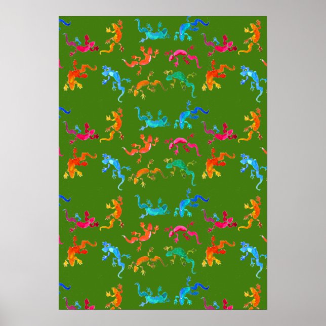 Colourful geckos nature  watercolor illustration poster (Front)