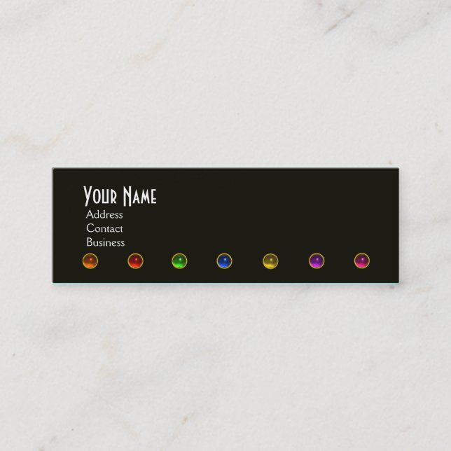 COLOURFUL GEM STONES BLACK  WHITE PINK MONOGRAM, MINI BUSINESS CARD (Front)