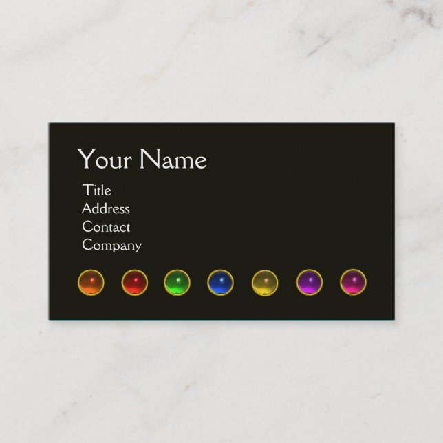 COLOURFUL GEM STONES BLACK  WHITE RED MONOGRAM, BUSINESS CARD (Front)
