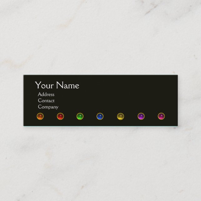COLOURFUL GEM STONES BLACK  WHITE RED MONOGRAM, MINI BUSINESS CARD (Front)