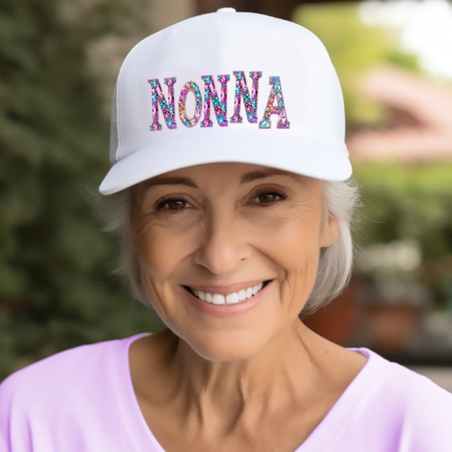 Colourful Gems Jewels Nonna Italian Grandma Trucker Hat (Printed Colorful Gems Jewels Nonna (Italian for Grandma) White Trucker Hat)
