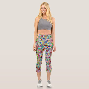 Colourful Gemstone Crystal Cluster Strings Capri Leggings