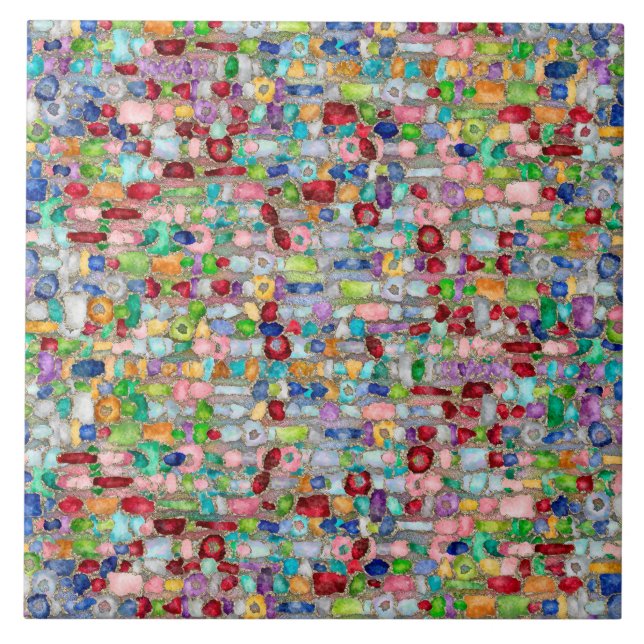 Colourful Gemstone Crystal Cluster Strings Ceramic Tile (Front)