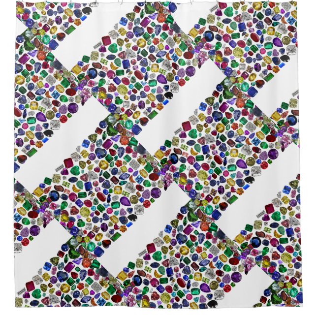 Colourful Gemstone & Diamond Pattern Shower Curtain (Front)