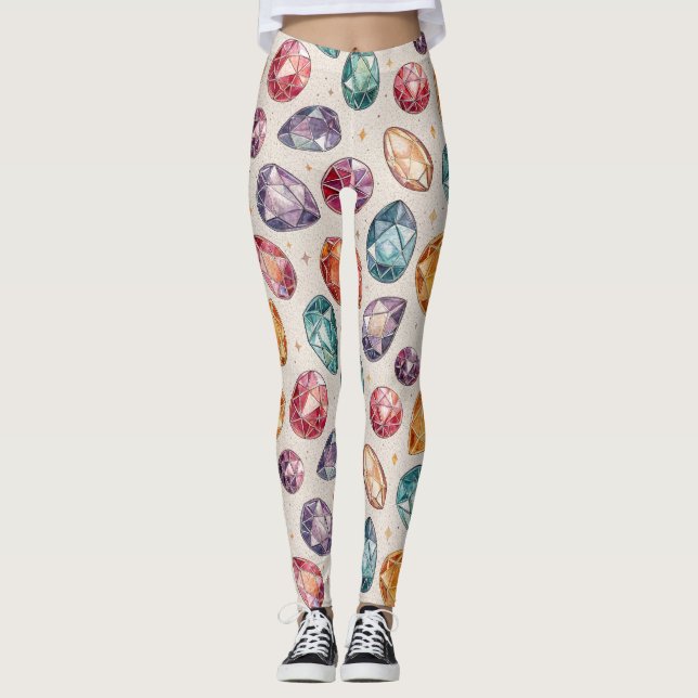 Colourful Gemstone Pattern (1) Leggings (Front)