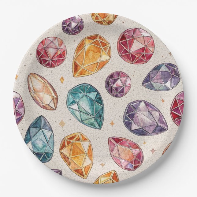 Colourful Gemstone Pattern (1) Paper Plate (Front)