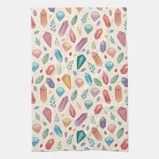 Colourful Gemstone Pattern (2) Tea Towel (Vertical)