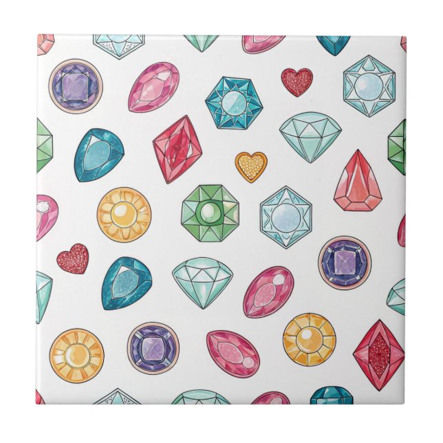 Colourful Gemstone Pattern (3) Ceramic Tile (Front)