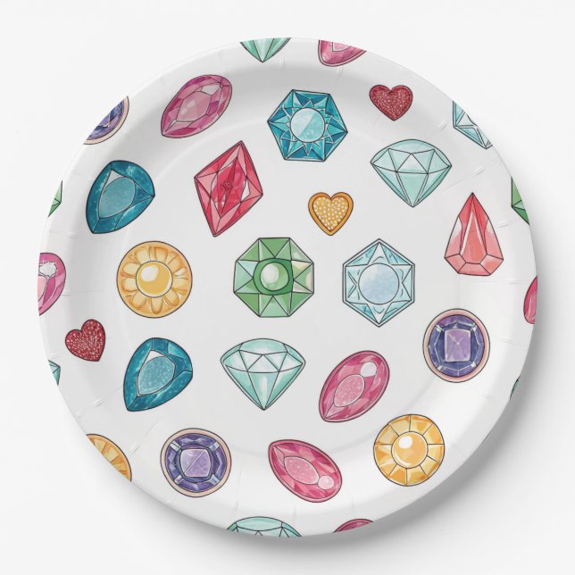 Colourful Gemstone Pattern (3) Paper Plate (Front)