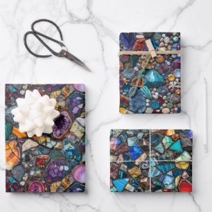 Colourful Gemstones and Mineral Intricate Pattern Wrapping Paper Sheet