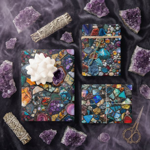 Colourful Gemstones and Mineral Intricate Pattern Wrapping Paper Sheet