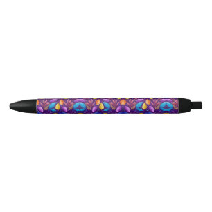 Colourful genetic pattern black ink pen