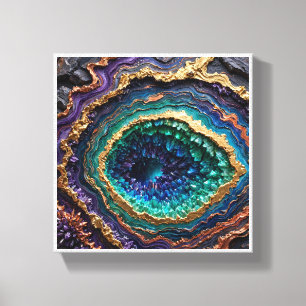 Colourful Geode Crystal Cavity with Gold and Purpl Canvas Print