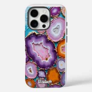 Colourful Geode Mosaic with Gold Accents iPhone 16 Pro Case