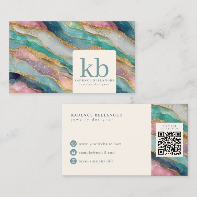 Colourful Geode Pattern Jewellery Designer Business Card (Front/Back)