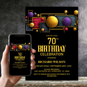 Colourful Geometric 70th Birthday Party Invitation