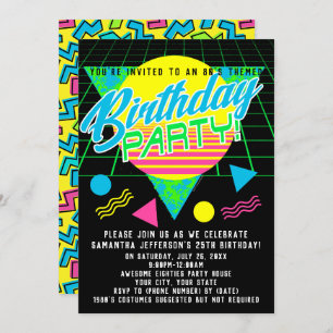 Colourful Geometric 80s 1980s Retro Birthday Party Invitation