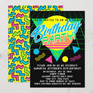 Colourful Geometric 80s 1980s Retro Birthday Party Invitation