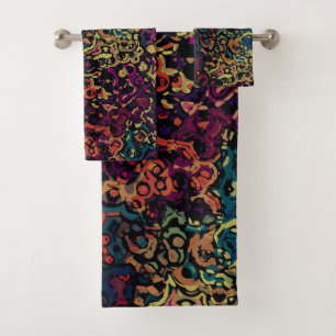 Colourful geometric abstract bath towel set