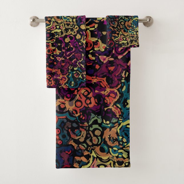 Colourful geometric abstract bath towel set (Insitu)