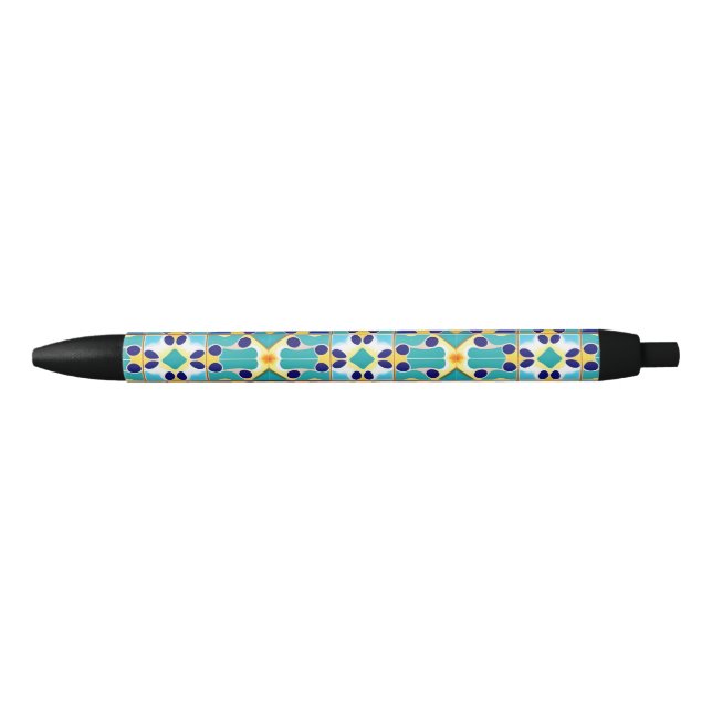 Colourful Geometric Abstract Design Black Ink Pen (Front)