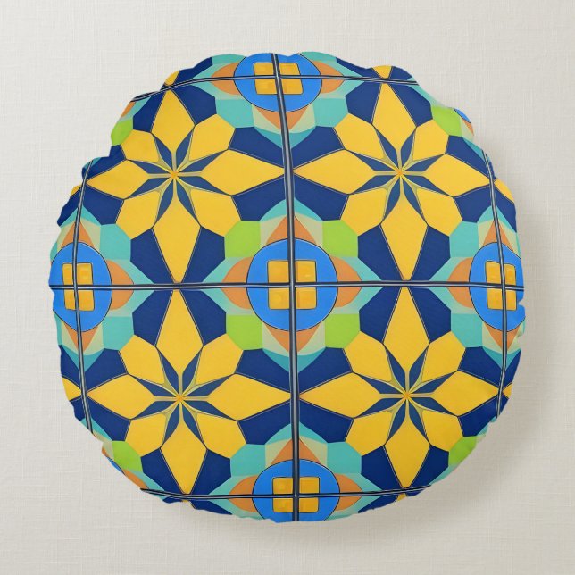 Colourful Geometric Abstract Design Round Cushion (Front)