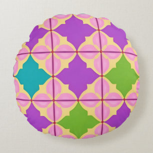 Colourful Geometric Abstract Design Round Cushion