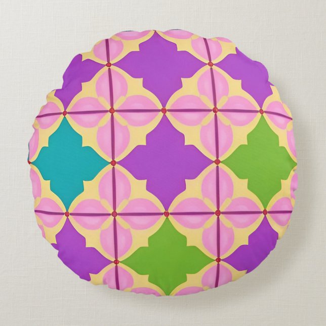 Colourful Geometric Abstract Design Round Cushion (Front)