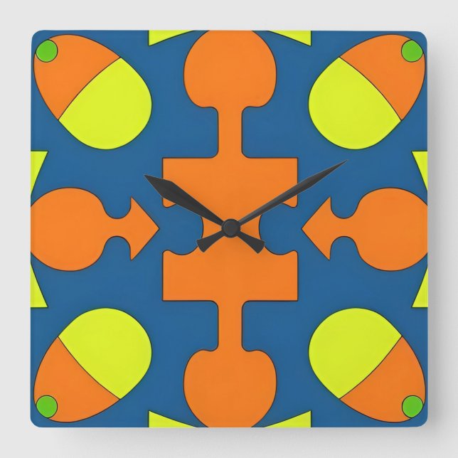 Colourful Geometric Abstract Design Square Wall Clock (Front)