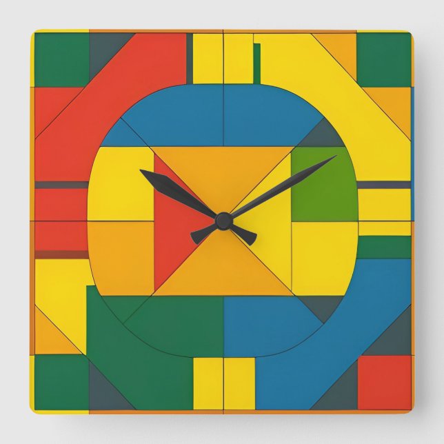 Colourful Geometric Abstract Design Square Wall Clock (Front)
