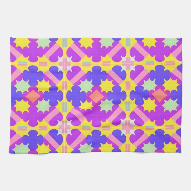 Colourful Geometric Abstract Design Tea Towel (Horizontal)