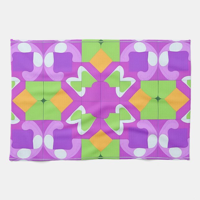 Colourful Geometric Abstract Design Tea Towel (Horizontal)