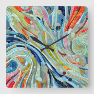 Colourful Geometric Abstract Mosaic Art Square Wall Clock