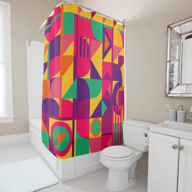 Colourful Geometric Abstract Pattern  Shower Curtain (In Situ)