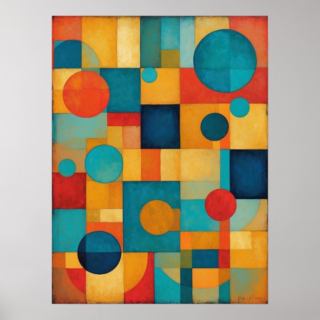 Colourful Geometric Abstract Shapes Modern Poster (Front)