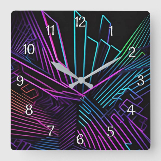 Colourful Geometric Abstract Square Wall Clock (Front)