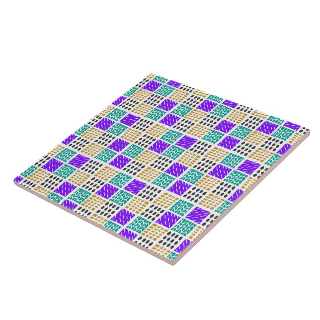 Colourful Geometric Abstract Squares Pattern Ceramic Tile (Side)