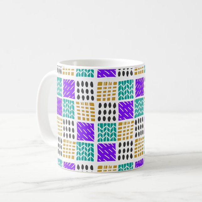 Colourful Geometric Abstract Squares Pattern Coffee Mug (Front Left)