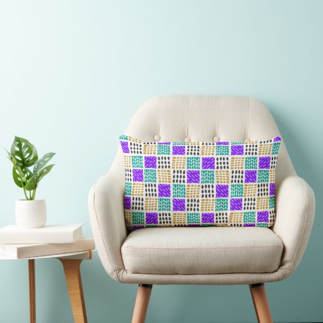 Colourful Geometric Abstract Squares Pattern Lumbar Cushion (Chair)