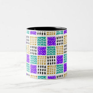 Colourful Geometric Abstract Squares Pattern Two-Tone Coffee Mug