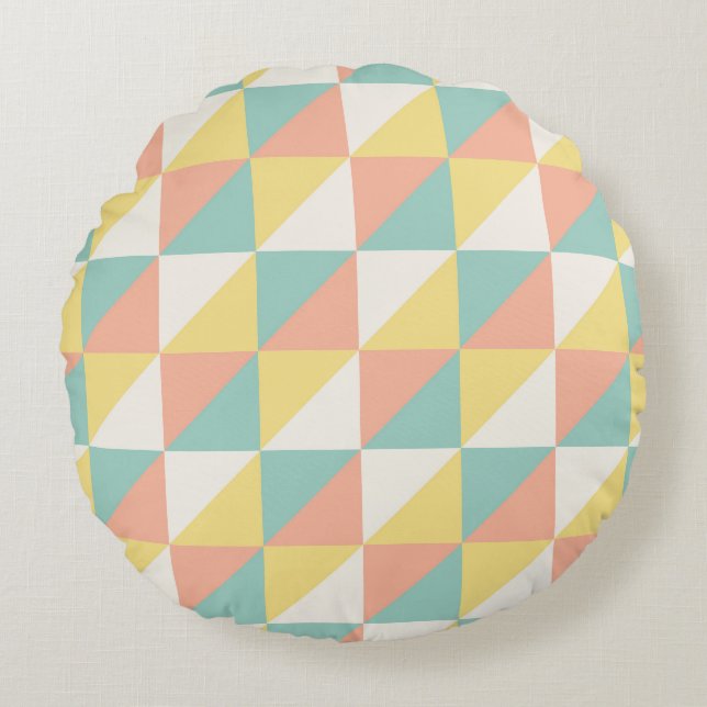 Colourful Geometric Abstract Triangle Pattern Round Cushion (Front)
