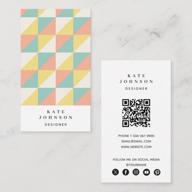 Colourful Geometric Abstract Triangle QR Code Business Card (Front/Back)
