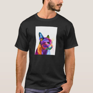 Colourful Geometric Abstract Wildlife Graphic Cat T-Shirt