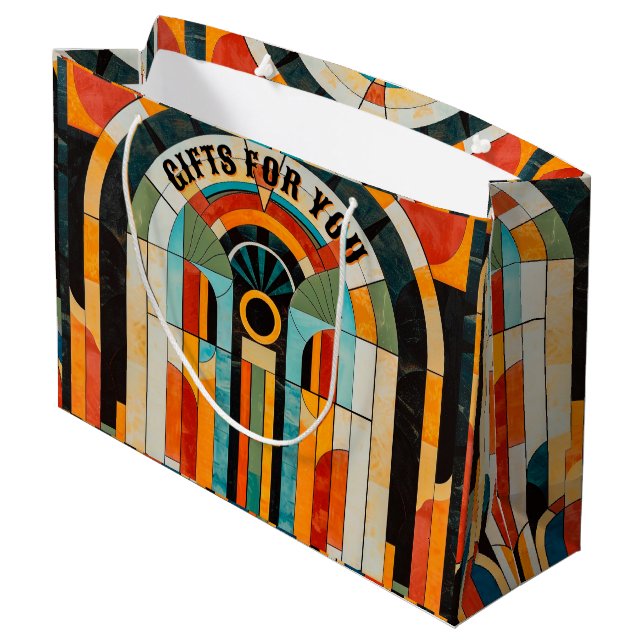 Colourful geometric art deco pattern 2 large gift bag (Back Angled)