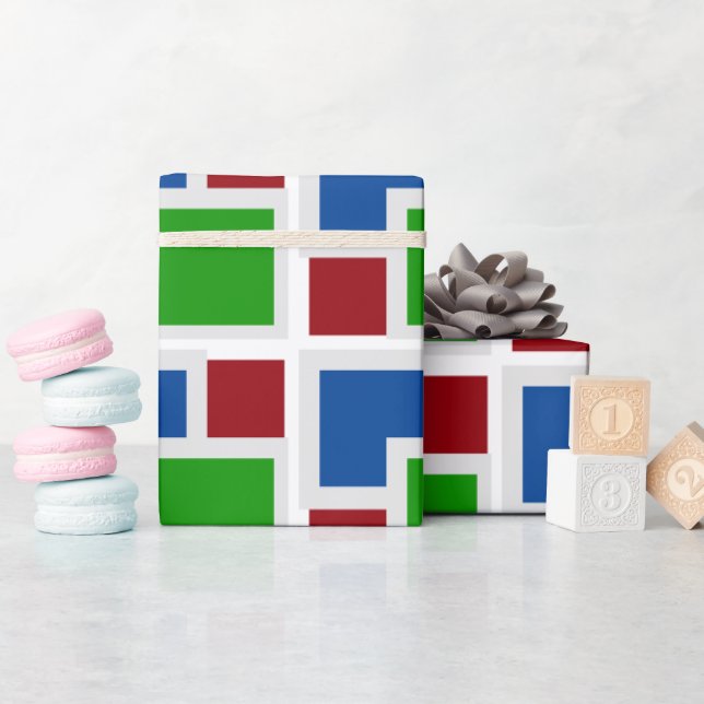 Colourful Geometric Art Grey White Blue Red, Green Wrapping Paper (Baby Shower)