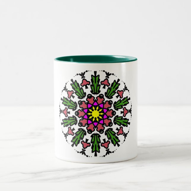 Colourful Geometric Bloom Two-Tone Coffee Mug (Center)